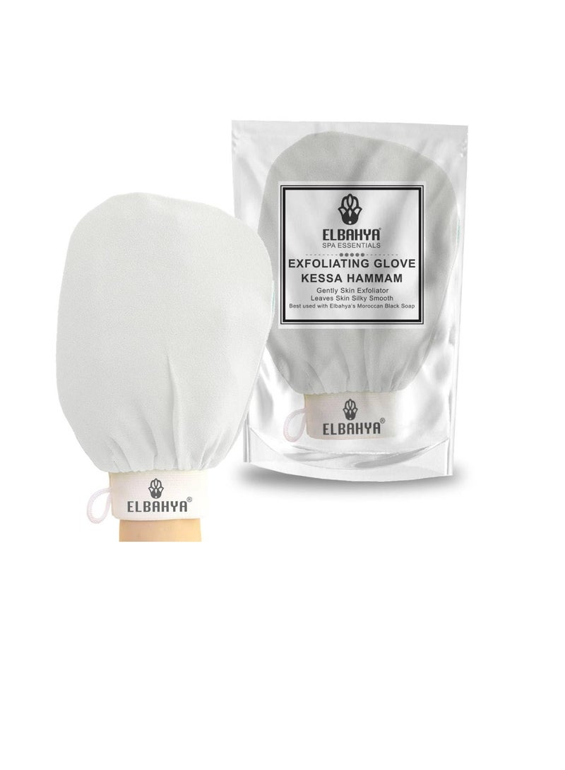 Elbahya Exfoliating Mitt Body Kessa Hammam - Body Tool Remover of Dead & Dry Skin or Keratosis Pilaris, Made of 100% Viscose Fiber (White Pack of 1) - Image 1