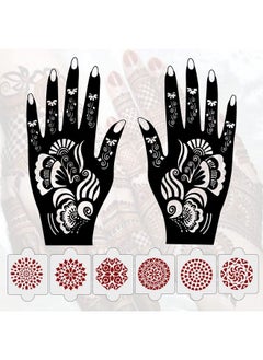 ivana's Pack Of 8 Pcs (2 Pcs Heena Stencil Tatto + 6 Pcs Laser Cut Pvc Reusable Heena Stencils) Heena Mehandi Sticker Mehandi Stickers For Full Hand For Women Girls And Kids Easy To Apply Niv018  - Image 2