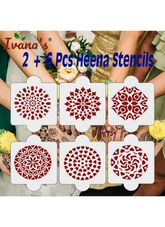 ivana's Pack Of 8 Pcs (2 Pcs Heena Stencil Tatto + 6 Pcs Laser Cut Pvc Reusable Heena Stencils) Heena Mehandi Sticker Mehandi Stickers For Full Hand For Women Girls And Kids Easy To Apply Niv018  - Image 5