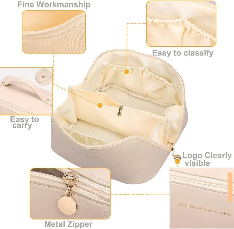 LOZOX Large Capacity Travel Cosmetic Bag Multifunctional Makeup Bag Waterproof Portable Flat Open PU Leather Toiletry Organizer Bag with Dividers and Handle for Women Girls1 PC Pink - Image 3