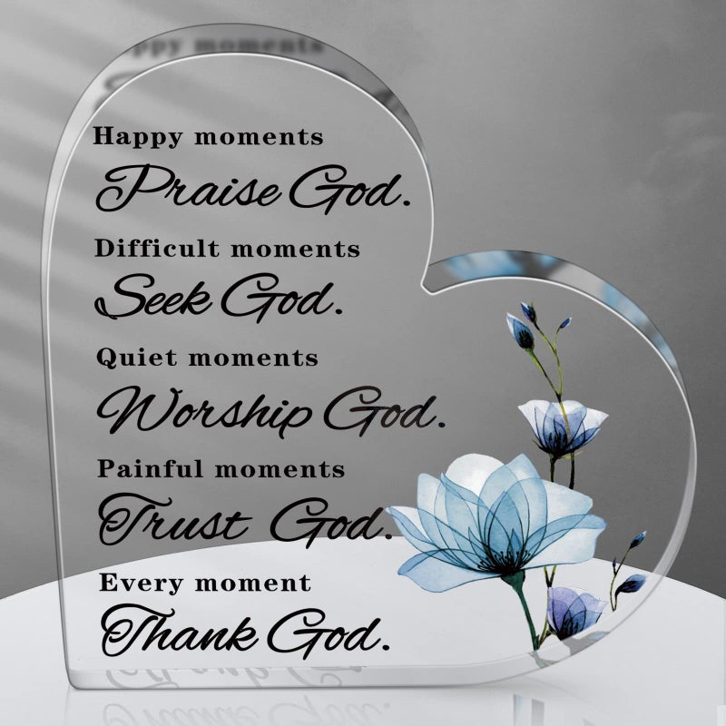 Yulejo Christian Bible Verses Decor Christian Gift for Woman Prayers Religious Gift Inspirational Gift Scripture Decorative Signs Motivational Gift Plaques Table Decor (Blue Flower) - Image 1