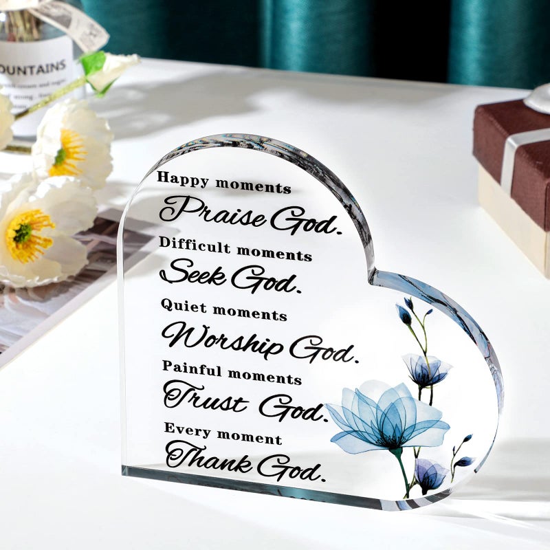 Yulejo Christian Bible Verses Decor Christian Gift for Woman Prayers Religious Gift Inspirational Gift Scripture Decorative Signs Motivational Gift Plaques Table Decor (Blue Flower) - Image 3
