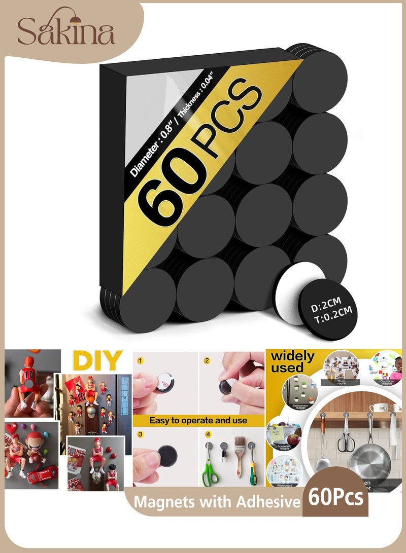 Sakina 60 Pcs Self-Adhesive Magnet Dots 20mm x 2mm Flexible Magnetic Circles with Strong Adhesive, Durable Sticky Round Magnets for Crafts, DIY, Office & Home Use, Easy to Peel & Stick - Image 1