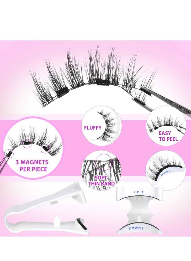 VIUAUAX مجموعة رموش مغناطيسية ذات مظهر طبيعي 2 زوج رموش مغناطيسية قابلة لإعادة الاستخدام على الوجهين مع أداة تطبيق ومرآة، لا تحتاج إلى غراء، رموش شريطية، أسود - Image 2