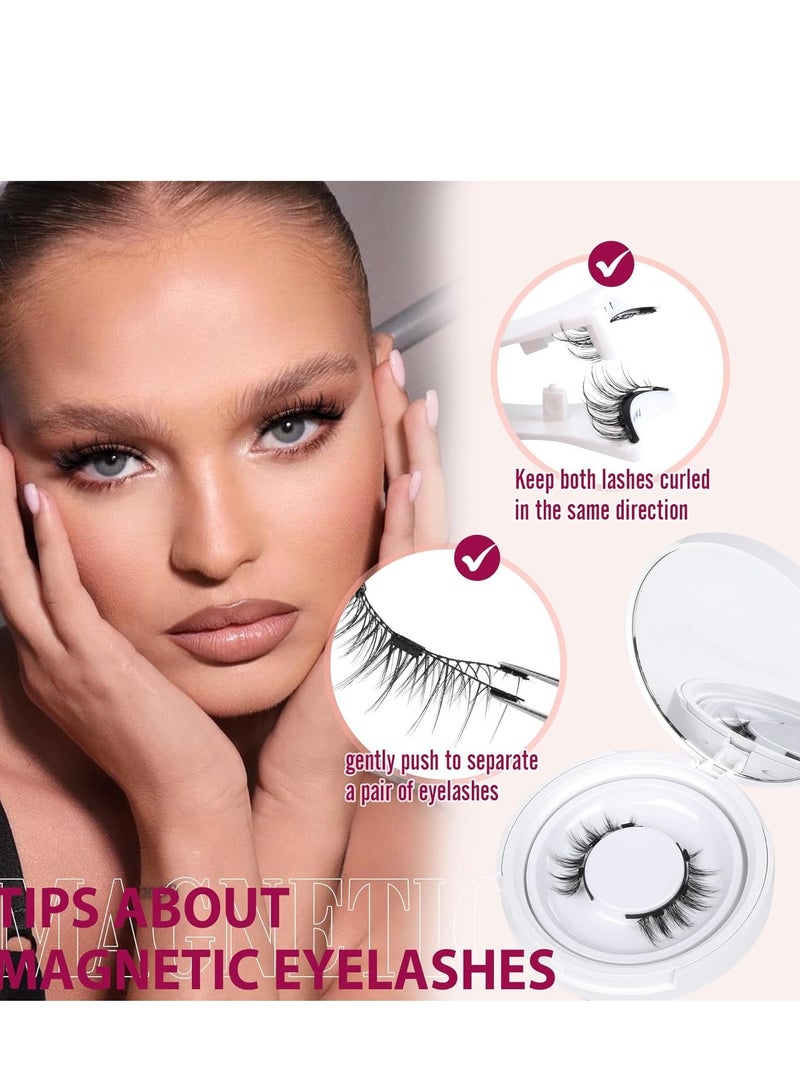 VIUAUAX مجموعة رموش مغناطيسية ذات مظهر طبيعي 2 زوج رموش مغناطيسية قابلة لإعادة الاستخدام على الوجهين مع أداة تطبيق ومرآة، لا تحتاج إلى غراء، رموش شريطية، أسود - Image 4