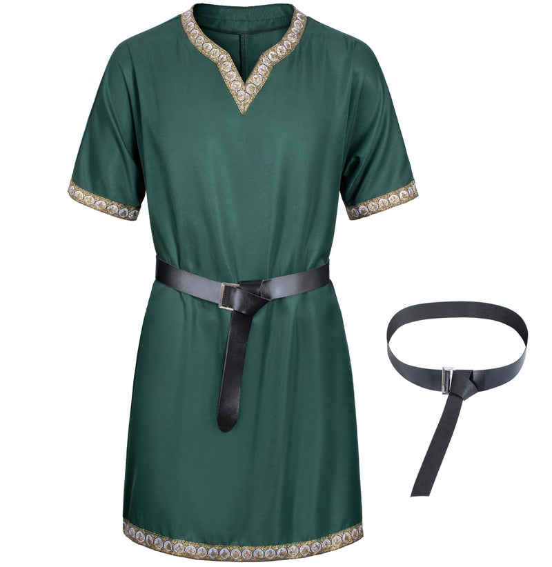 TOGROP Mens Medieval Costume Viking Pirate Tunic Knight Warrior Renaissance Shirts with Belt Green M - Image 1