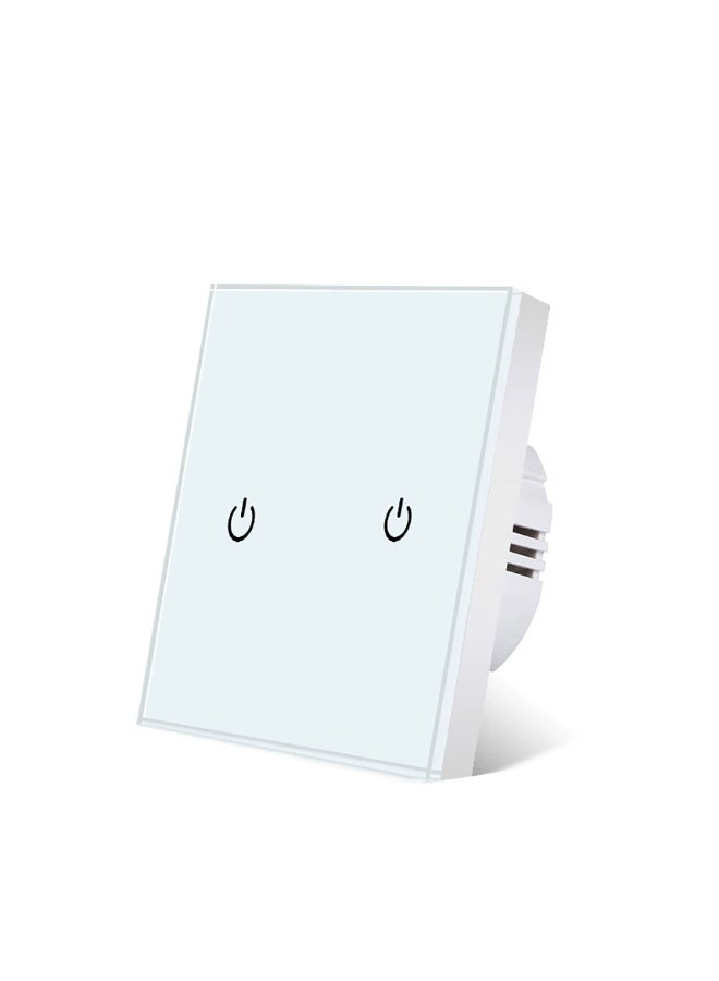 UBARO  86 Type Tempered Glass Smart Touch Wall Switch, Single Live Wire Embedded Flush Mount 2 Gang White Panel White Shell - Image 1