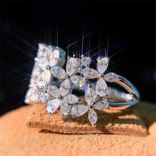 AZQ Z.2 Sterling Silver & 18K Gold Flower Diamond Ring - Cubic Zirconia Promise & Eternity Wedding Band for Women - Image 2