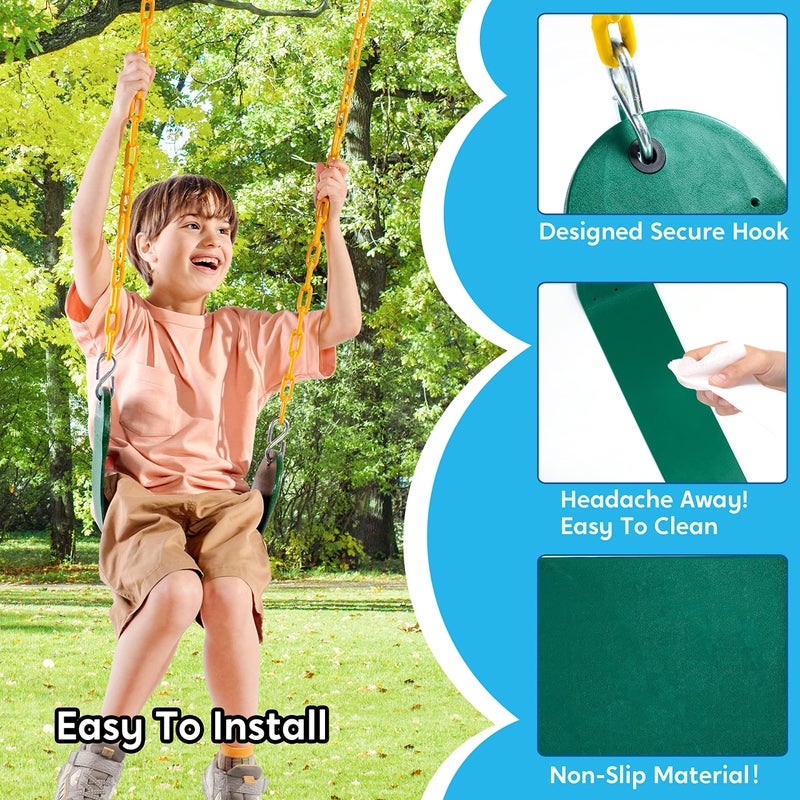 TURFEE 2 Pack Green Swing Seats Heavy Duty with 66" Chain, Swing Set Accessories Replacement with Snap Hooks for Kids Outdoor Play Playground, Trees, Playground(Green) - Image 4