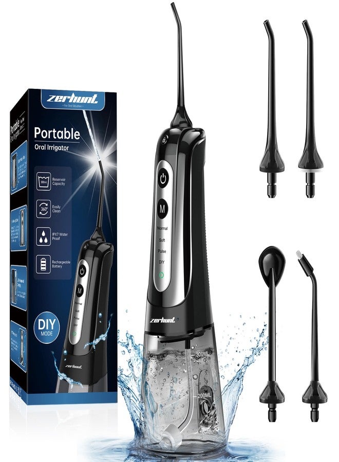 Zerhunt خيط تنظيف الأسنان بالماء: 4 أوضاع، خيط مائي محمول بدون سلك، منظف أسنان قابل لإعادة الشحن بسعة 300 مل، جهاز ري فم مقاوم للماء IPX7، أدوات تنظيف الخيط للاستخدام المنزلي والسفر - Image 1