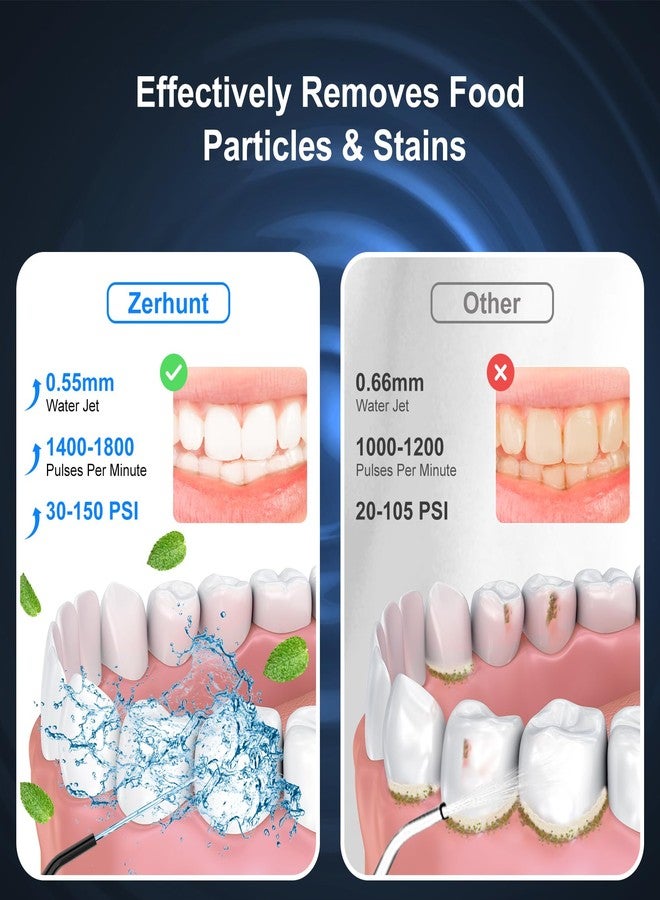 Zerhunt خيط تنظيف الأسنان بالماء: 4 أوضاع، خيط مائي محمول بدون سلك، منظف أسنان قابل لإعادة الشحن بسعة 300 مل، جهاز ري فم مقاوم للماء IPX7، أدوات تنظيف الخيط للاستخدام المنزلي والسفر - Image 3