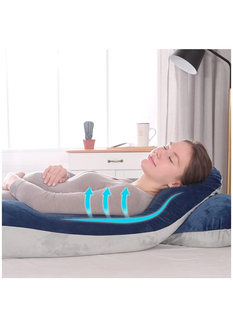 Arabest Pregnancy Pillow, Full Body Pillow with Reversible Velvet Cover, U Shaped Maternity Pillow  for Pregnant Women and Sleeping Support(Dark Blue and Light Grey)  - Image 3