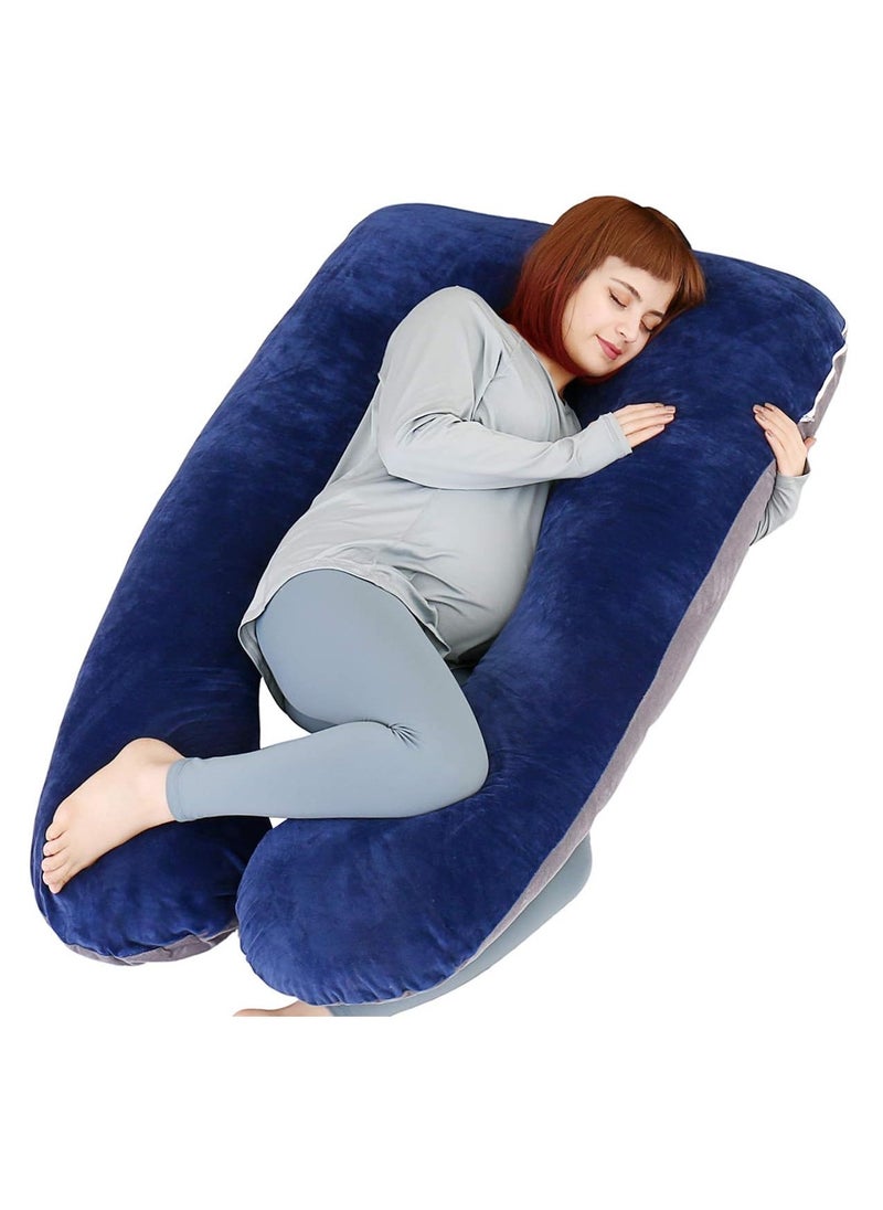 Arabest Pregnancy Pillow, Full Body Pillow with Reversible Velvet Cover, U Shaped Maternity Pillow  for Pregnant Women and Sleeping Support(Dark Blue and Light Grey)  - Image 1