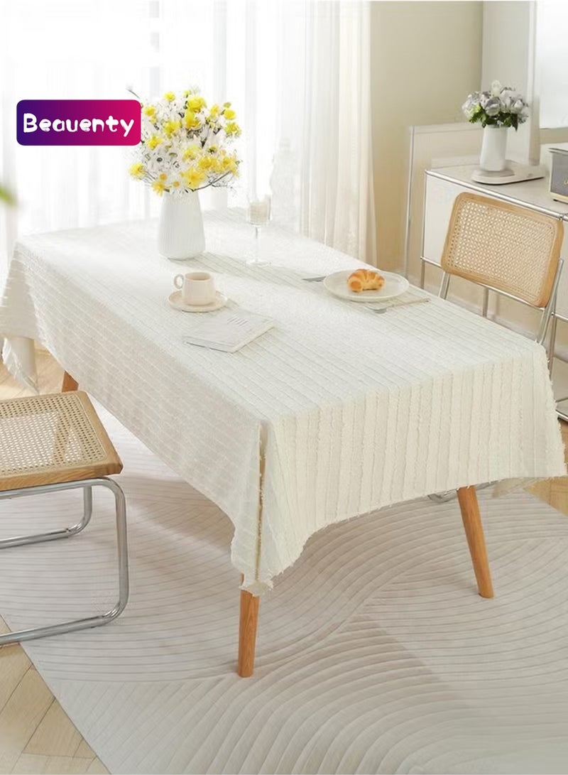 Beauenty Rectangle Cotton Linen Farmhouse Tablecloth Stripe Burlap Table Cloth 135*200CM - Image 1