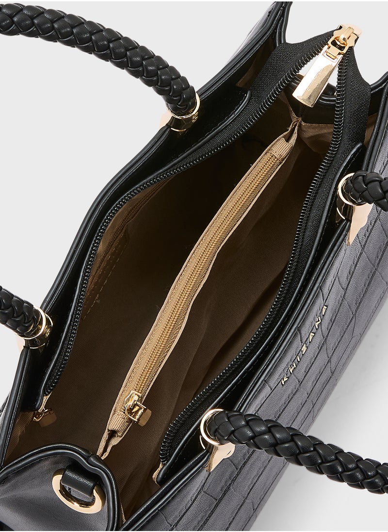 Khizana Croc Print Satchel Bag  - Image 5