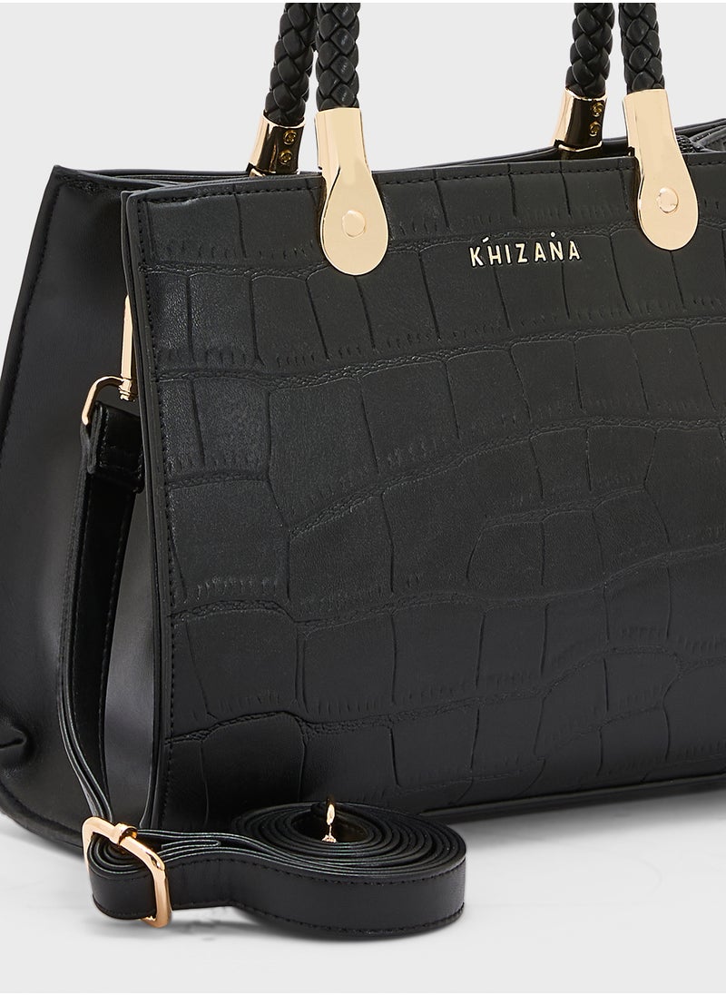 Khizana Croc Print Satchel Bag  - Image 4