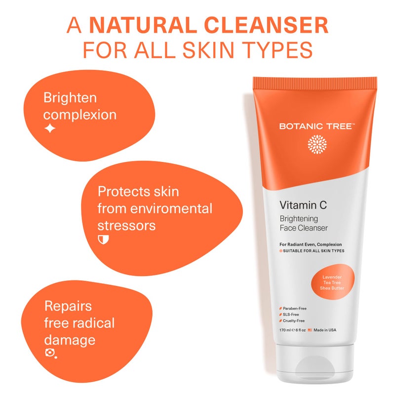 Botanic Tree Vitamin C Face Wash - Facial Cleanser for All Skin Types, Aging or Dry Skin, Minimizing Acne scars, Brightening, Reduce Breakouts - Face Wash for Women & Men - Image 4