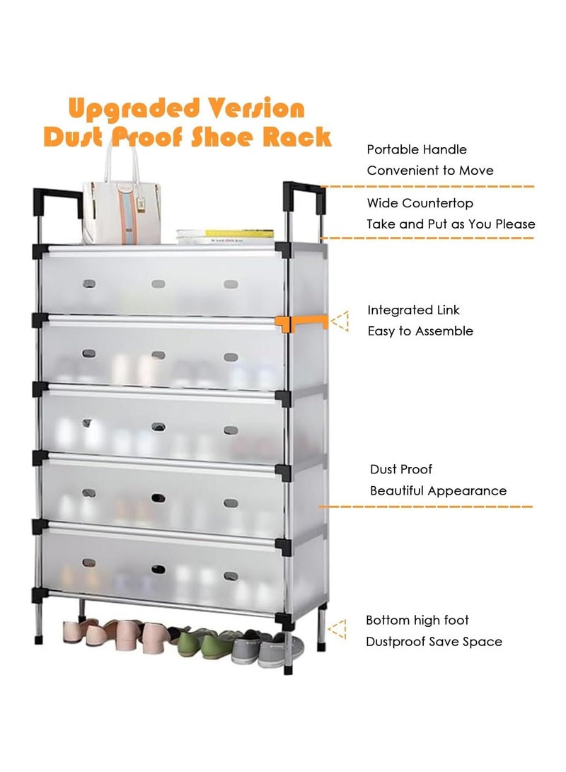 رات سو حامل أحذية من 5 طبقات مع أغطية من الطبقة المقاومة للغبار ثبات قوي يصل إلى 30-38 زوج منظم أحذية موفرة للمساحة لغرفة نوم الخزامى مدخل غرفة النوم رصيف تخزين أحذية متينة للرجال أحذية النساء الأطفال - Image 4