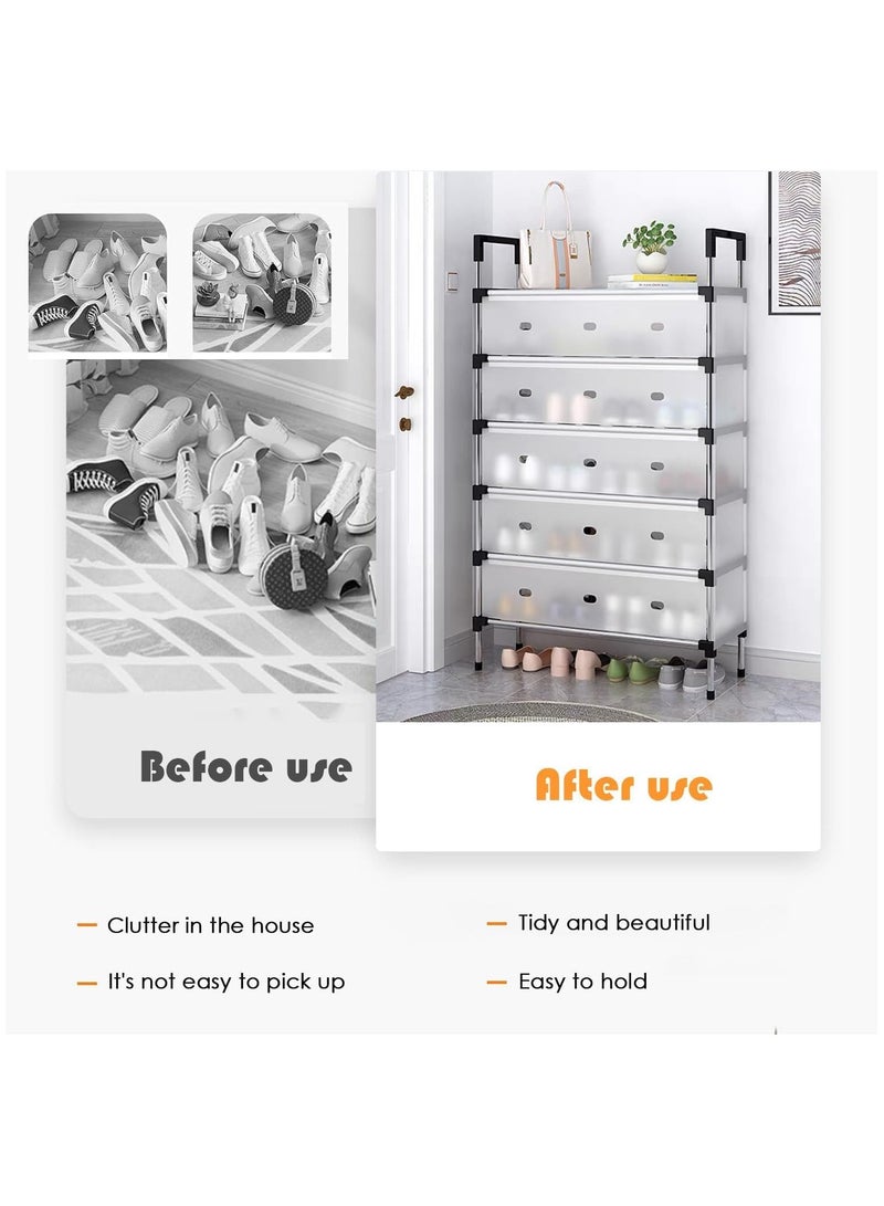 رات سو حامل أحذية من 5 طبقات مع أغطية من الطبقة المقاومة للغبار ثبات قوي يصل إلى 30-38 زوج منظم أحذية موفرة للمساحة لغرفة نوم الخزامى مدخل غرفة النوم رصيف تخزين أحذية متينة للرجال أحذية النساء الأطفال - Image 5