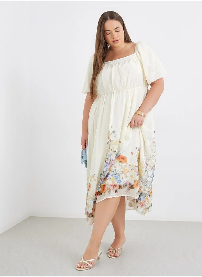 Styli Styli Plus Midi Dress with Square Neck