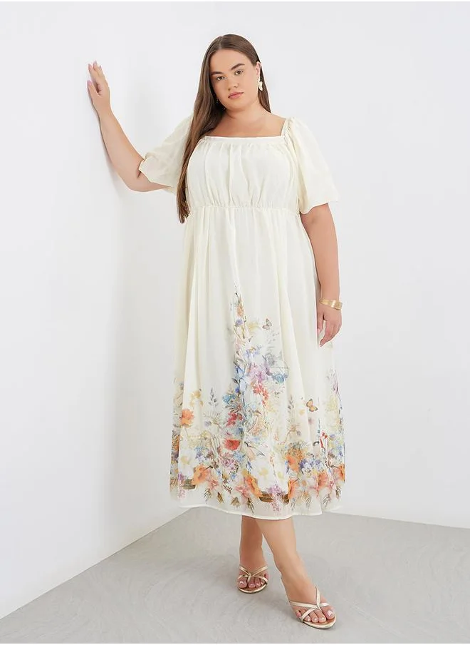 Styli Styli Plus Midi Dress with Square Neck