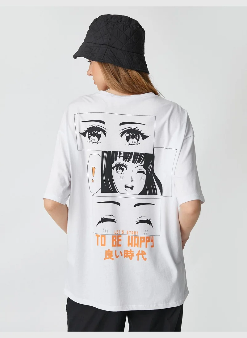 KOTON Oversized Short Sleeve Crew Neck Anime T-Shirt