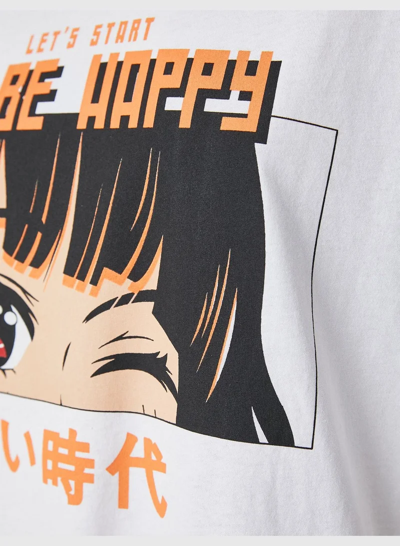 KOTON Oversized Short Sleeve Crew Neck Anime T-Shirt