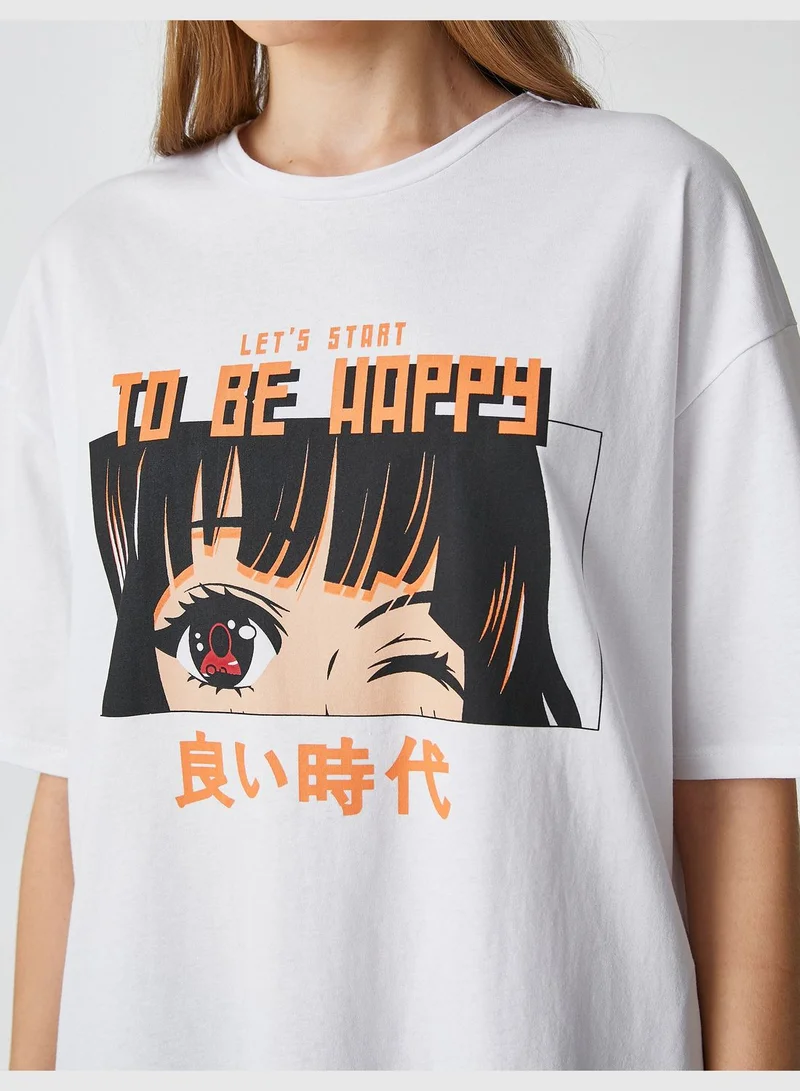 KOTON Oversized Short Sleeve Crew Neck Anime T-Shirt