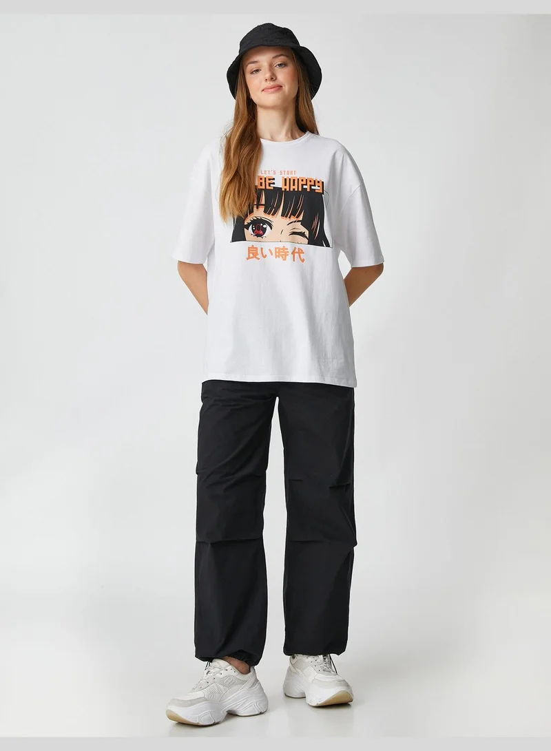 KOTON Oversized Short Sleeve Crew Neck Anime T-Shirt