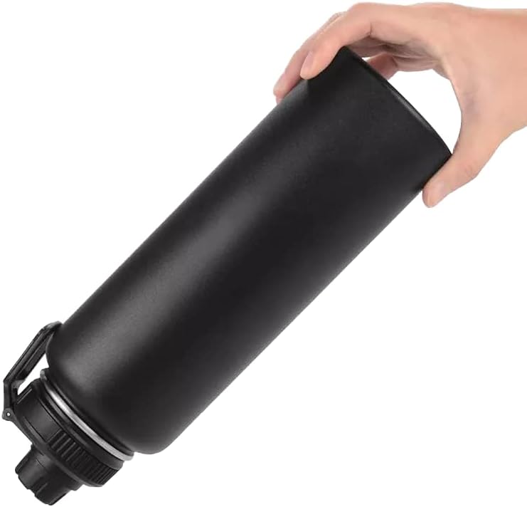 Nessan Vacuum Insulated Water Bottle, Stainless Steel Double Wall Flask Metal Sports Can With Leak-Proof Screw Cap - Black - Image 2