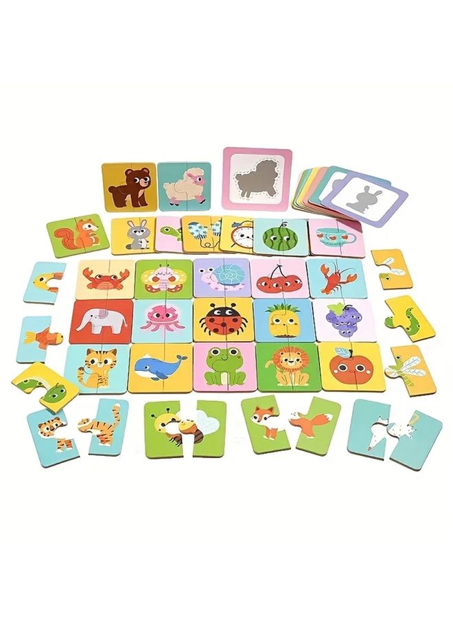 Wooden Matching Puzzles For Kids Fruit Animal Themes Develop Observation Skills - Image 1