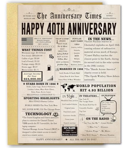 FANCYLUCKY Jumbo 40th Anniversary Cards Gifts for Women Men, Big 40 Year Anniversary Card Gift for Wife Husband, Ruby Wedding Card, Romantic 40th Wedding Anniversary Decorations for Parents - Image 1