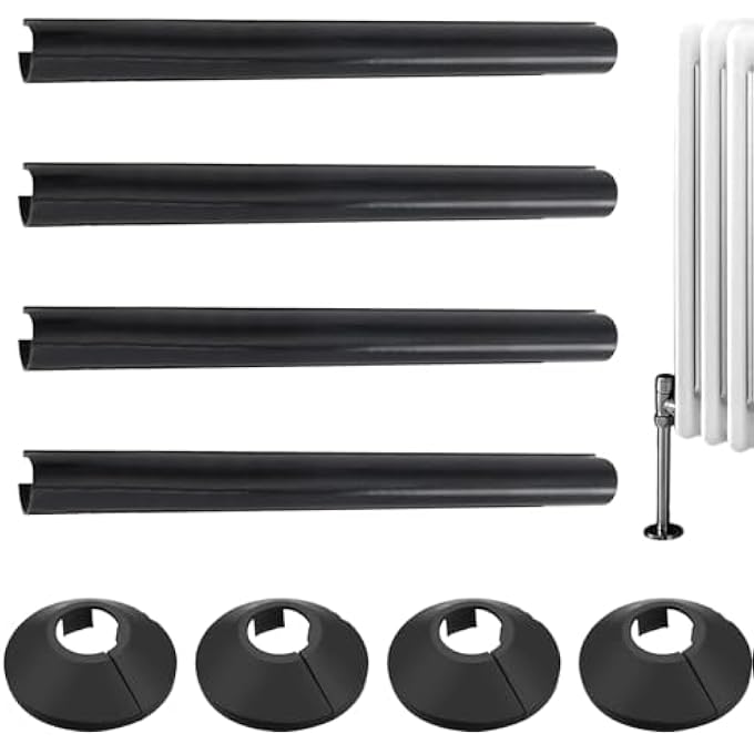 PACK OF 4 BLACK 15MM RADIATOR PIPE HOLE COVERS  DURABLE PLASTIC COVERS FOR CONCEALING GAPS AND IMPROVING HOME AESTHETICS - Image 1