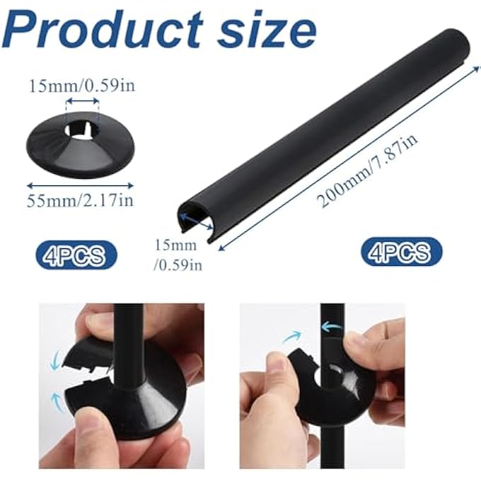 PACK OF 4 BLACK 15MM RADIATOR PIPE HOLE COVERS  DURABLE PLASTIC COVERS FOR CONCEALING GAPS AND IMPROVING HOME AESTHETICS - Image 2