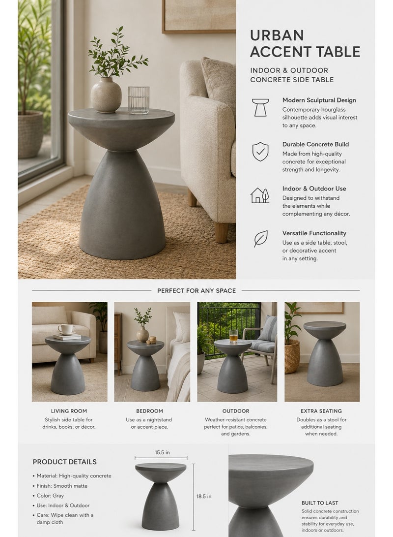 Home auraa Urban accent table , made of concrete , Sofa Side Table, Coffee Table, Urban Corner Small Table, Tea End table for Living Room, Outdoor, Bedroom - 46x37x37 cm - Image 1