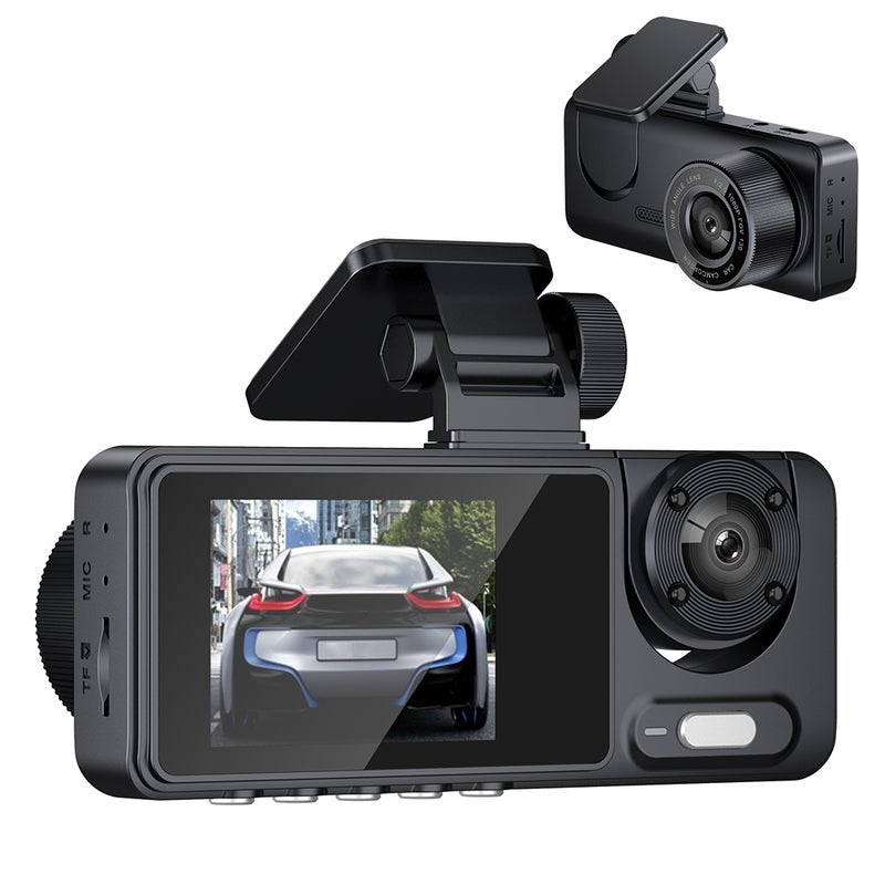 3 Cameras Dash Cam Multi-Language Clear Car Rearview Mirror Car Video Recording Camcorder Wide Angle Car Camera Recorder Auto Safety Driving Recorder - Image 1