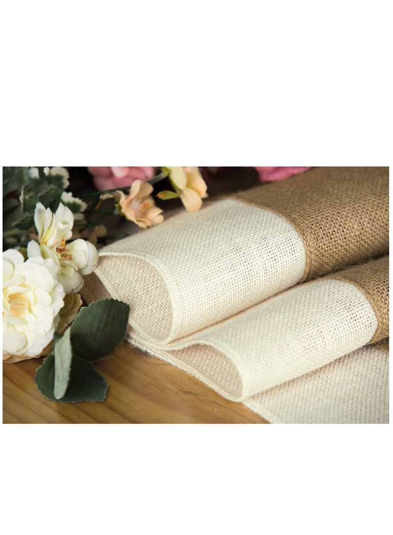 Excefore Burlap Table Runner Rustic Table Runner Farmhouse Table Decor Macrame Table Runner Jute Woven Fabric Light Colour Edge 12X72 Inches - Image 5