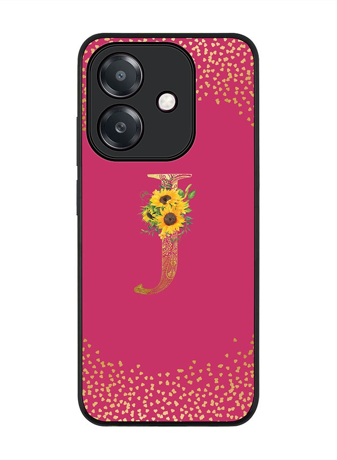 Stylizedd For Oppo A5i Case,Slim fit Camera Protection, Shockproof Thin Phone cover  - Custom Floral Monogram - J ( Deep Pink )