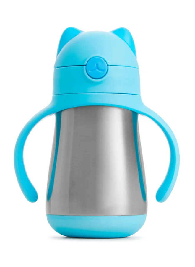 Munchkin Stainless Steel Insulated Double Walled Straw Cup 8 Oz, Cool Cat Design, Keeps Drink Cool For Up To 15 Hours, Blue