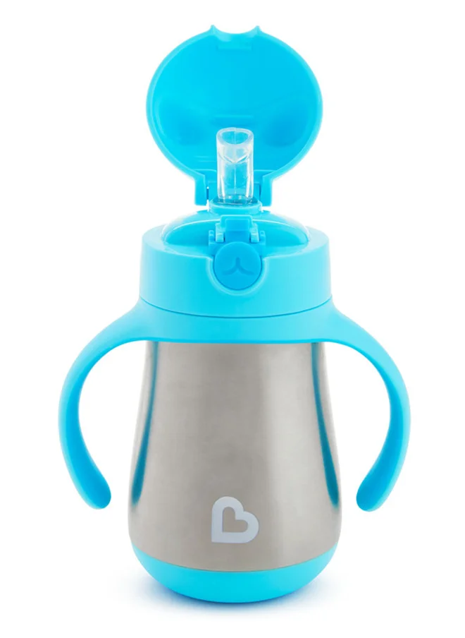 Munchkin Stainless Steel Insulated Double Walled Straw Cup 8 Oz, Cool Cat Design, Keeps Drink Cool For Up To 15 Hours, Blue