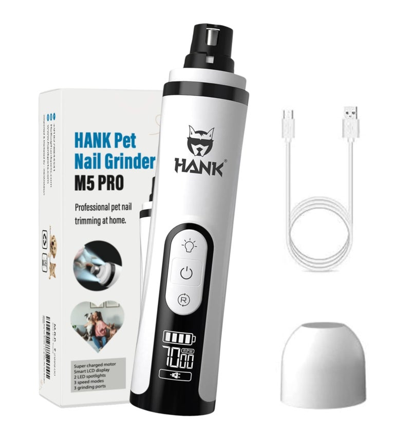 HANK Dog Nail Grinder | Upgraded Version LCD Display - 2 LED Lights - 3 Speed Modes Electric Pet Nail Trimmer | Perfect for Small Medium Large Dogs Cats (Pet Nail Grinder) - Image 1