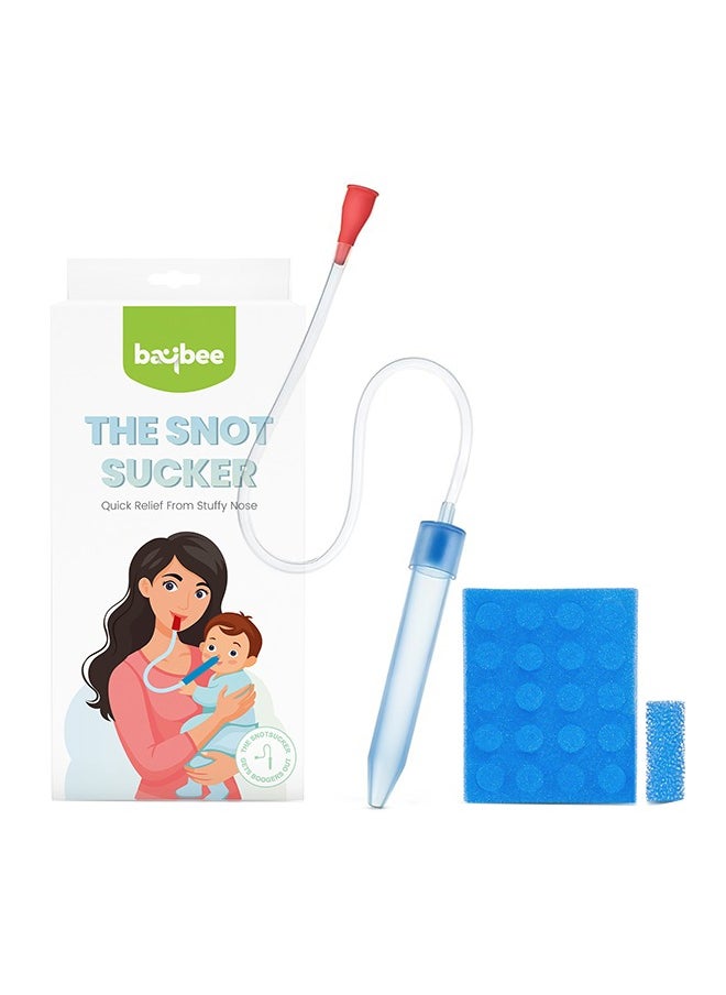 BAYBEE - Nasal Aspirator For Infant Babies With 24 Replacement Filters, 100% Safe Clean Snot Sucker Baby Nose Cleaner For Toddlers 0 To 2 Years Blue - Image 1