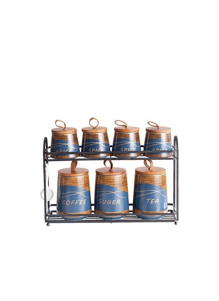 MARBLE Porcelain spice set, 11 pieces, blue marble metal, MF361-7 BLUE  - Image 1
