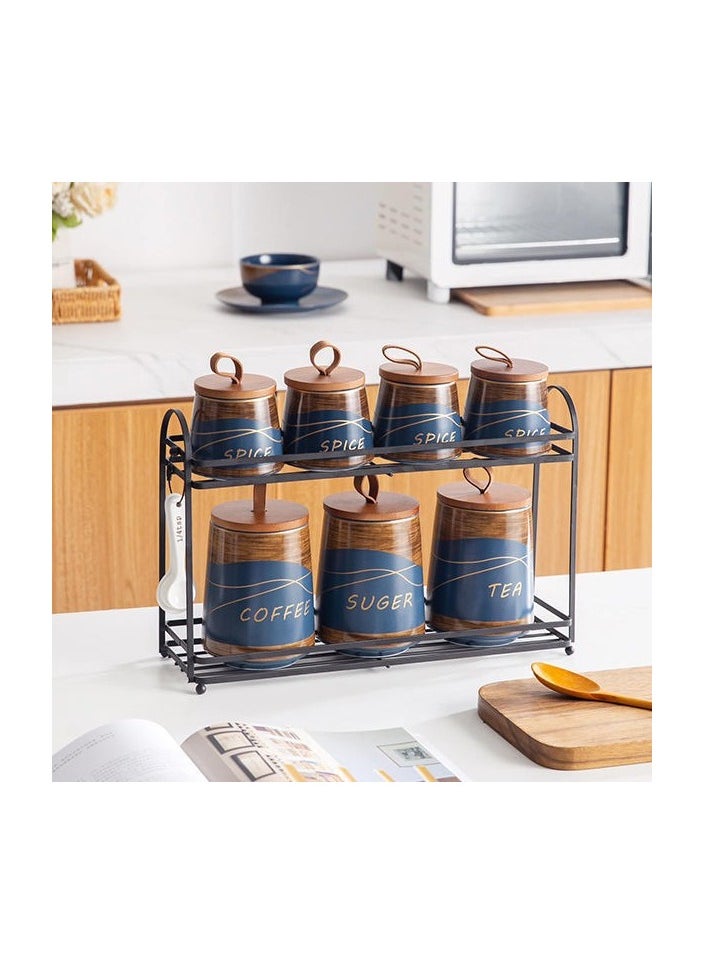 MARBLE Porcelain spice set, 11 pieces, blue marble metal, MF361-7 BLUE  - Image 2