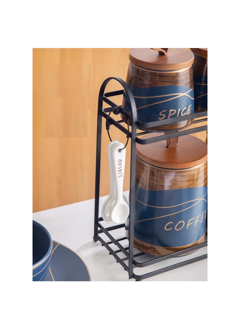 MARBLE Porcelain spice set, 11 pieces, blue marble metal, MF361-7 BLUE  - Image 3