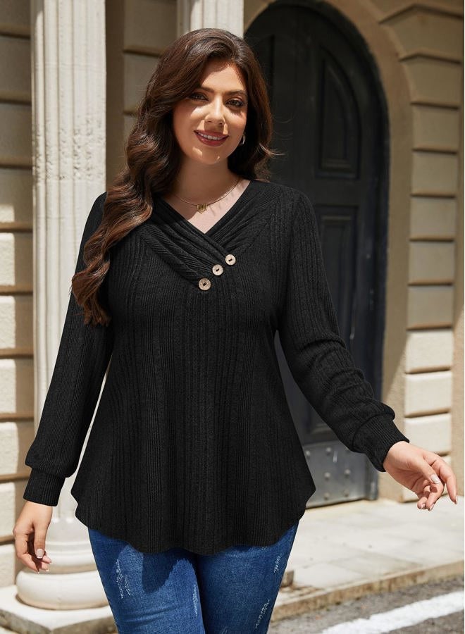 Siddhe Womens Sweaters Spring 2025 Cable Knit Long Sleeve Crewneck Oversized Sweater Chunky Pullover Loose Outfits, Black, 3XL - Image 3
