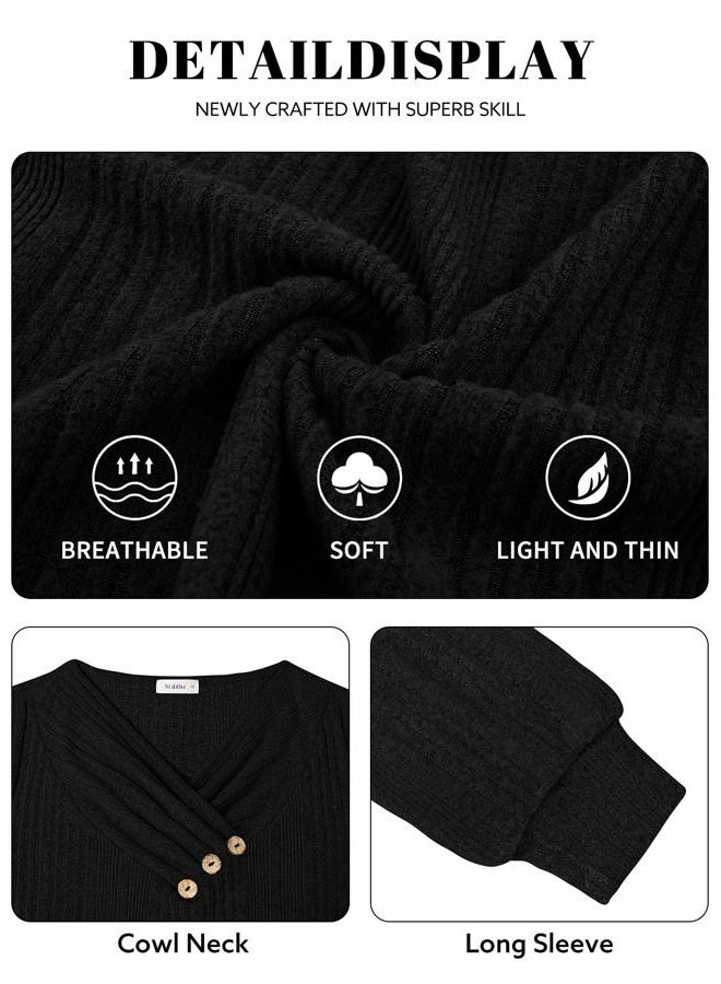 Siddhe Womens Sweaters Spring 2025 Cable Knit Long Sleeve Crewneck Oversized Sweater Chunky Pullover Loose Outfits, Black, 3XL - Image 4