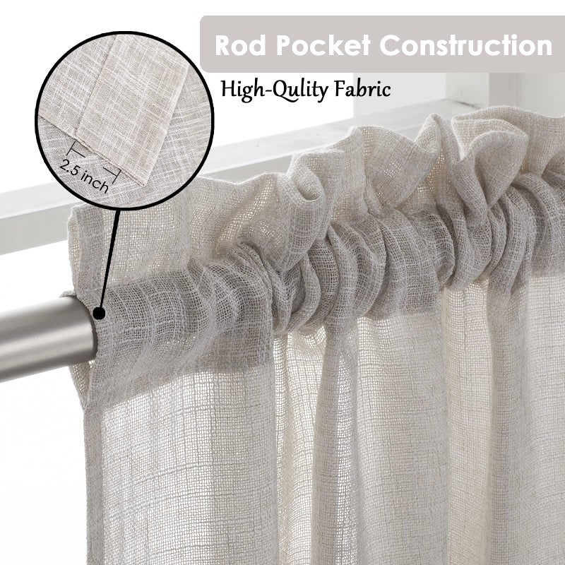 BD BEDA HOME Beda Home Tassel-Linen-Textured-Swag-Curtain-Thablance for Farmhouses-Kitchen ؛ تمت إضافة تصميم قضبان على جيب القضبان (Nature 52Wx18L-1pc) - Image 2