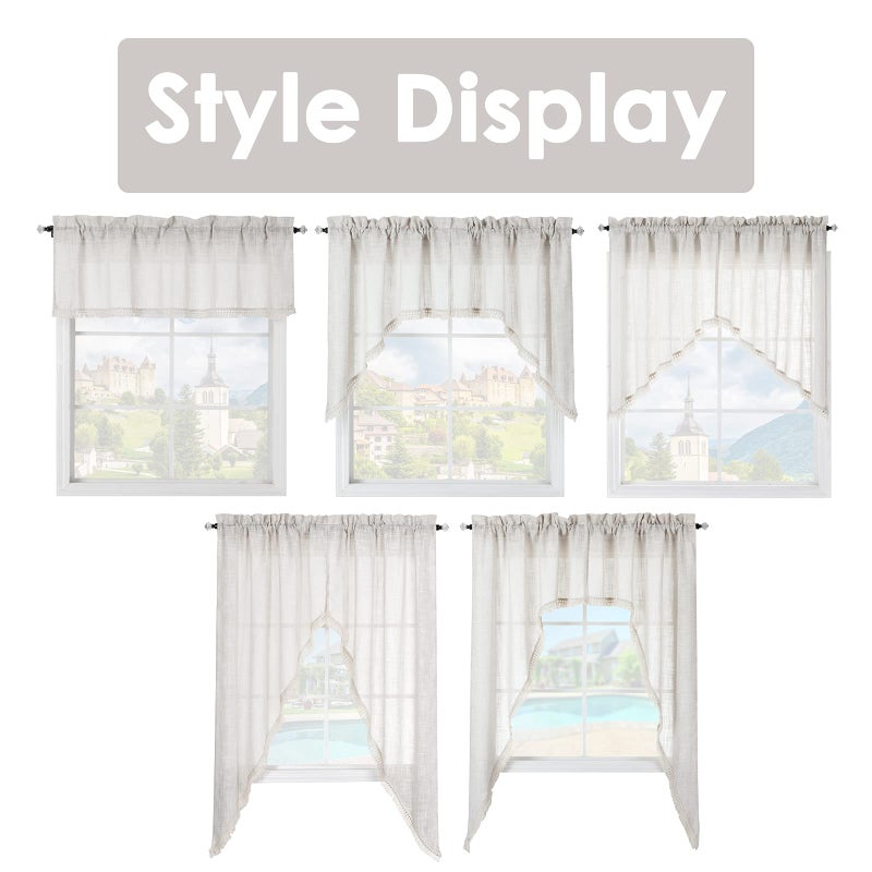 BD BEDA HOME Beda Home Tassel-Linen-Textured-Swag-Curtain-Thablance for Farmhouses-Kitchen ؛ تمت إضافة تصميم قضبان على جيب القضبان (Nature 52Wx18L-1pc) - Image 5