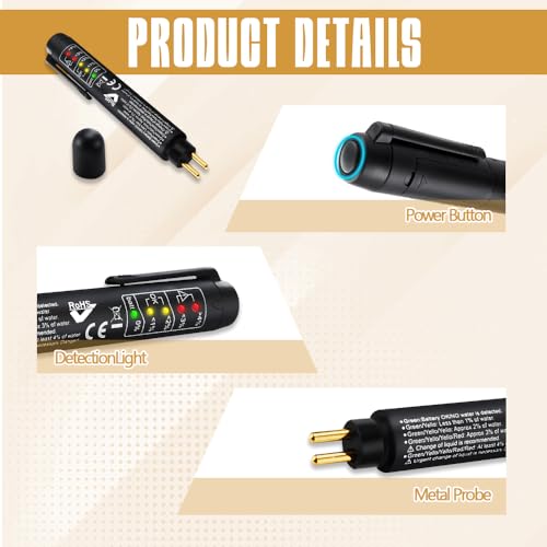 Lecctso Brake Fluid Tester, Auto Brake Diagnostic Testing Tool, Brake Fluid Liquid Testing Pen, Brake Fluid Detection Pen for Automobiles with 5 LED Indicators Compatible with DOT 3/4 /5 Brake Fluid Liquid - Image 3